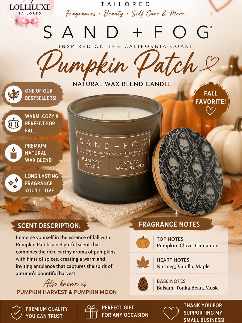 SAND+FOG Pumpkin Patch Natural Wax Blend Candle — 2 wick